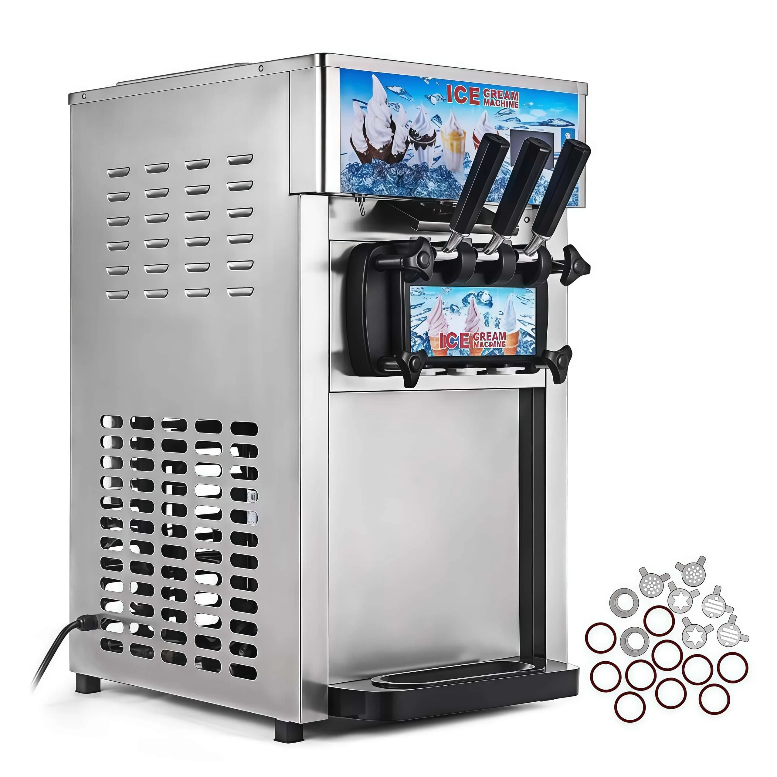 Electric Household 18L/H Vertical Soft Ice Cream Machine With Timer Function Air-Cooling 4.5 Quart Capacity