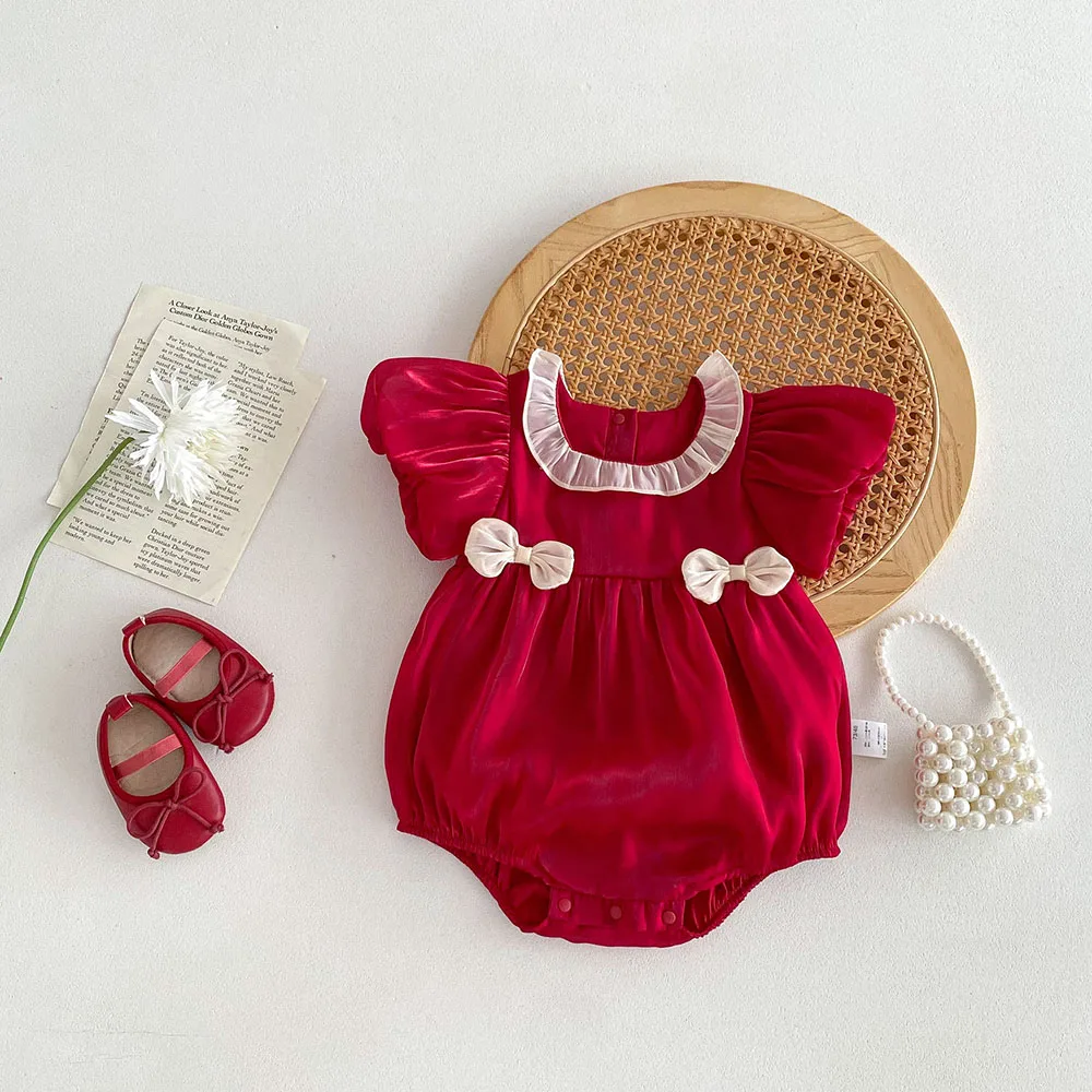 MILANCEL 0-2Y Girls Clothes 100 Days Baby Girls Bodysuit  Lace Collar Infant Clothing Princess One Piece