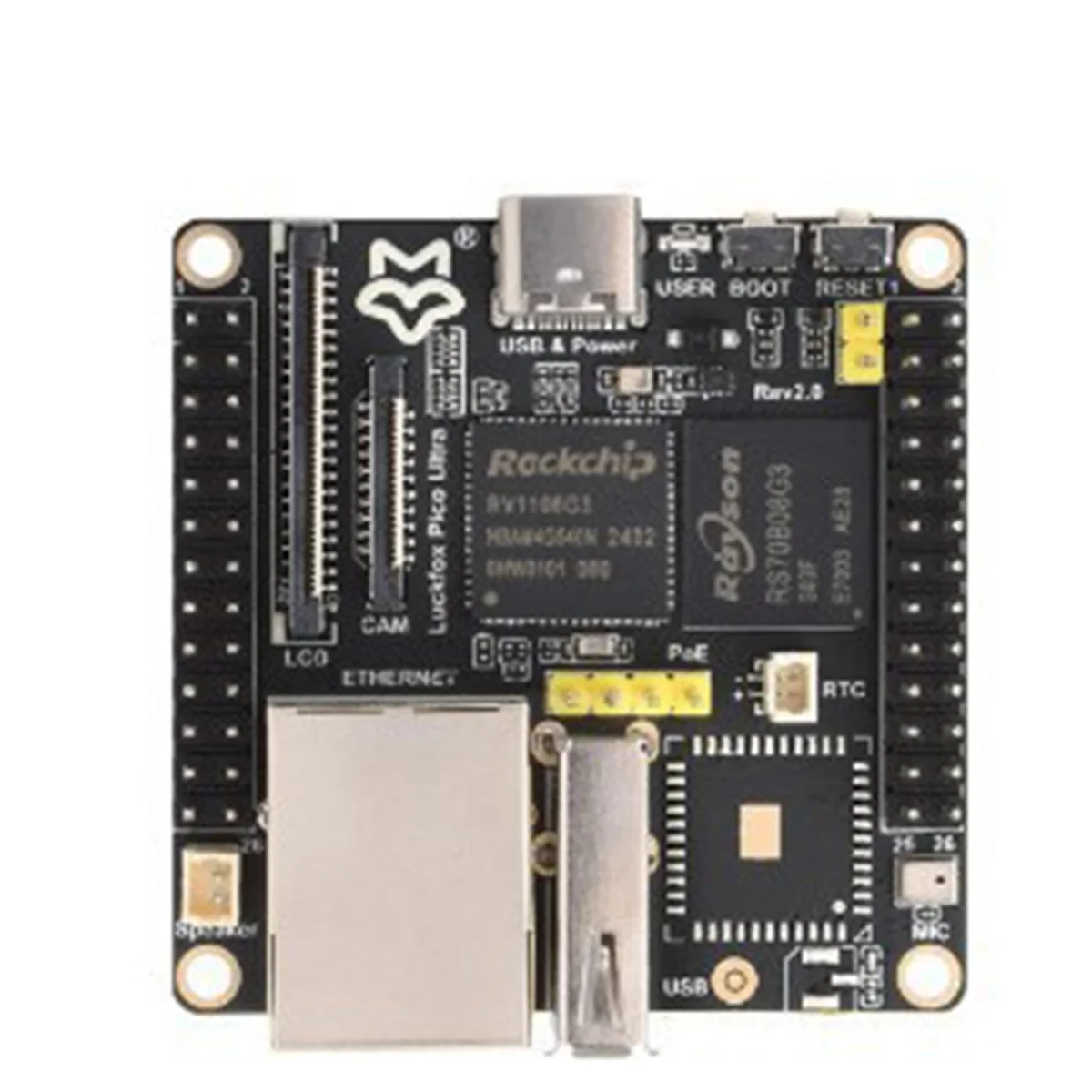 

Плата разработки Mini Linux Ultra Development Board OnBoard 8G EMMC Mic WiFi6 PoE RV1106 с портом аудио и дисплея