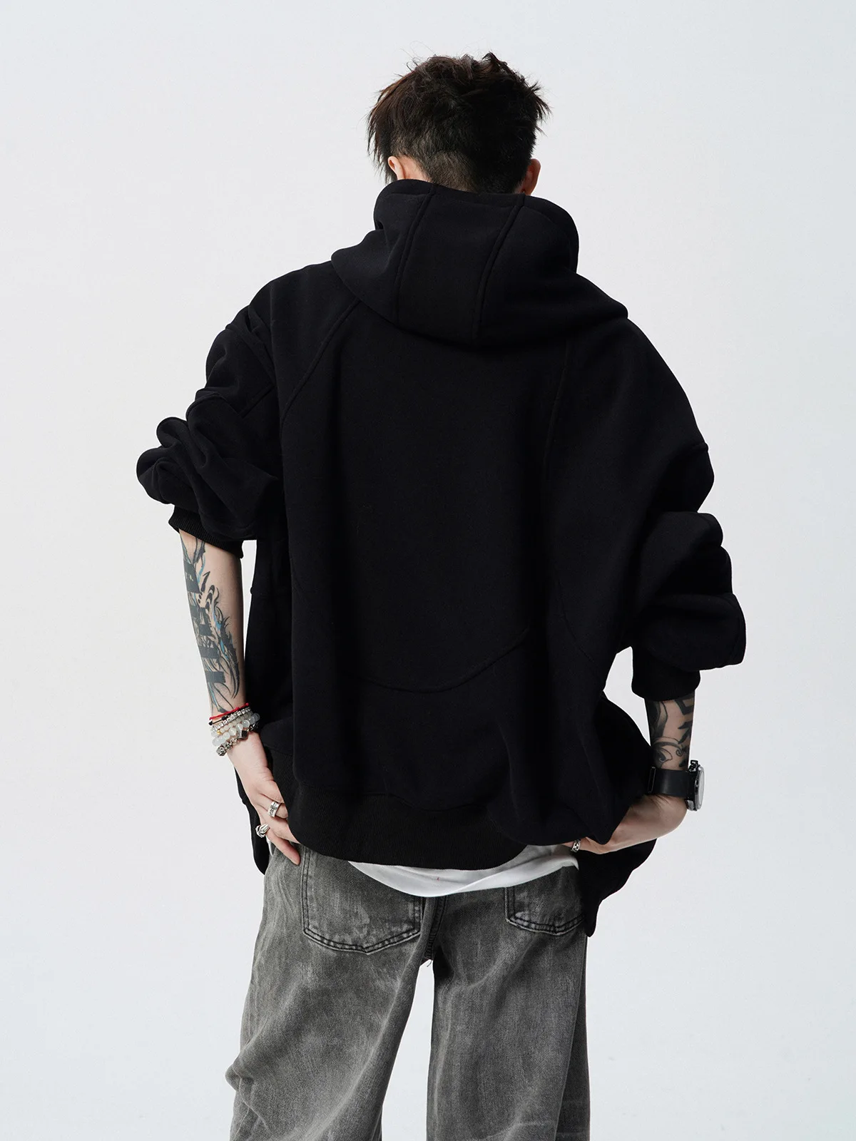 American Deconstruction Hooded Jacket Men's Winter Splicing Sweater High Street Velvet Couple Hoodie