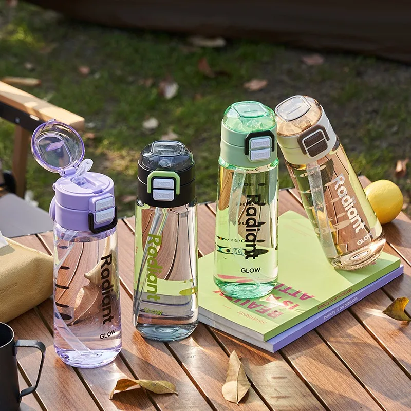 550ML Double Drinking Cups Portable Outdoor Summer Plastic Water Bottle Sports Drinking Bottle for Both Men and Women with Straw