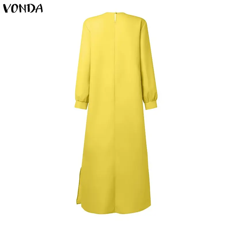 VONDA Plus Größe 5XL Vintage Frauen Maxi Kleid Mode Langarm Druck Böhmischen Vestido Casual Lose Taschen Oversize Party Robe