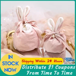 Easter Rabbit Bags Cute Bunny Gift Packing Velvet Valentine's Day Chocolate Candy Bags Wedding Birthday Party Jewelry Organizer