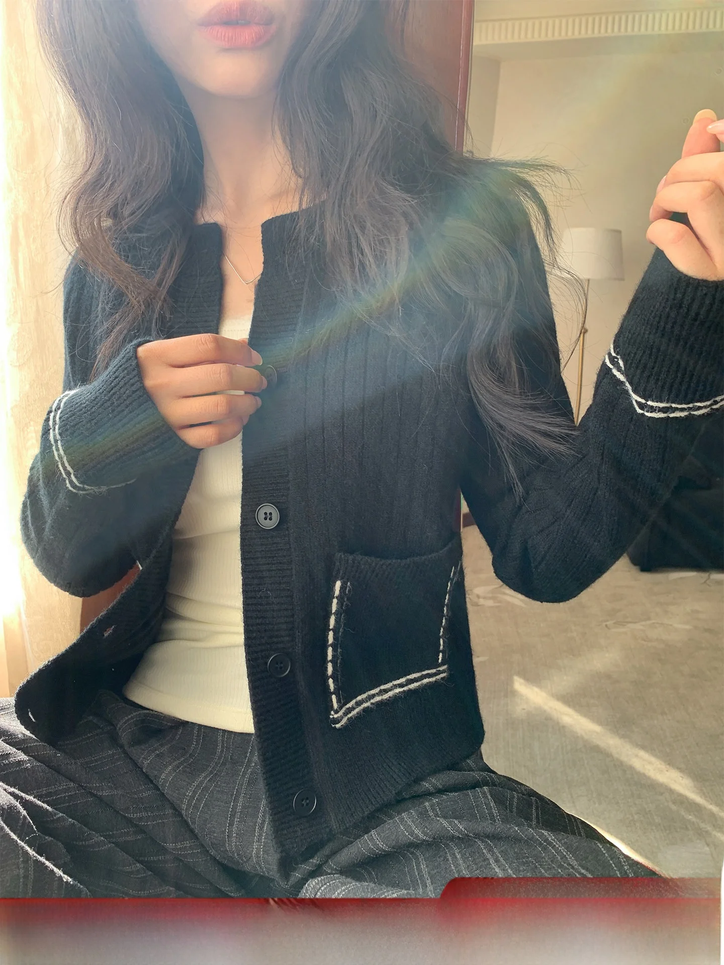 

Вязаный кардиган Lvi Jixi для женщин, повседневный, с длинными рукавами, круглым вырезом, свободного кроя, весенняя новинка