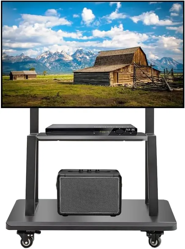 

Adjustable Rolling TV Stand on Wheels for 32-75 Inch Screens, Heavy-Duty Mobile Cart with Shelf Holds 220lbs