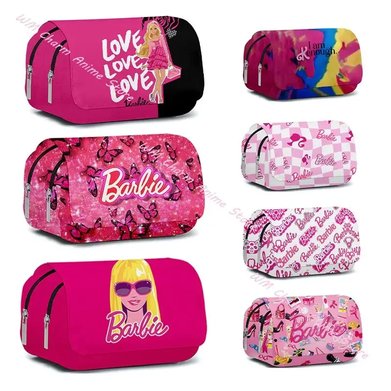 MINISO Barbie 3D Printed Pencil Case Double-layer Flip-top Pen Bag Large Capacity Children\'s Stationery Box Best Gift for Kids