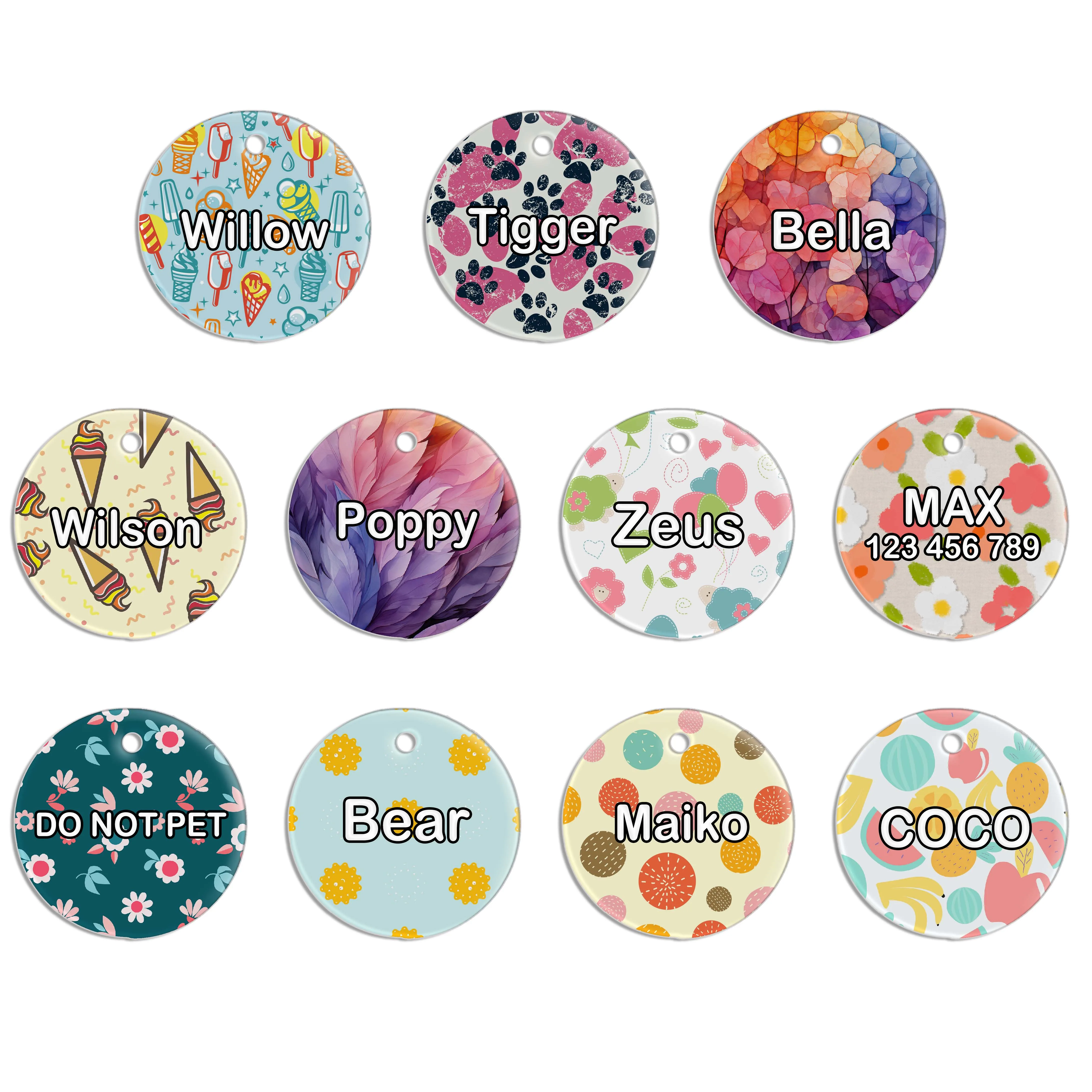 Personalized ID Tag Bone Round Pet Tag Custom Name Address Telephone Small Dog Colorful Tag for Puppy Kittens