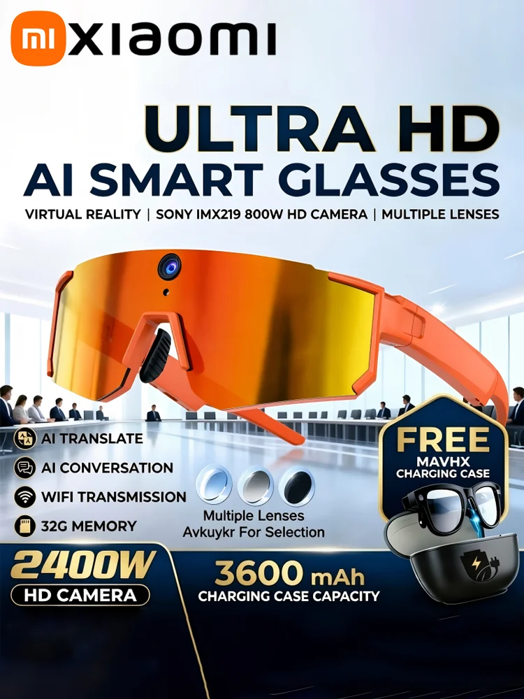 Xiaomi AI Smart-Brille mit ChatGPT, 1080P-Kamera, 8MP Anti-Shake-Funktion, Fahrrad-Video- und Fotoaufnahme, Sport-Sonnenbrille, Dual-Mikrofon, 32GB, Winddichte Brille