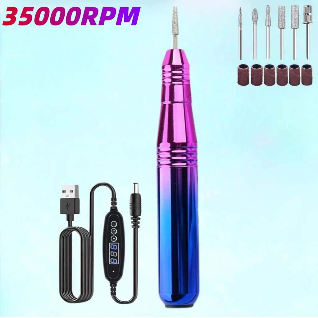 

Профессиональная дрель для ногтей, 35000 об/мин, перезаряжаемая шлифовальная машинка для ногтей, портативная ручка, шлифовальная машина для маникюрного салона
