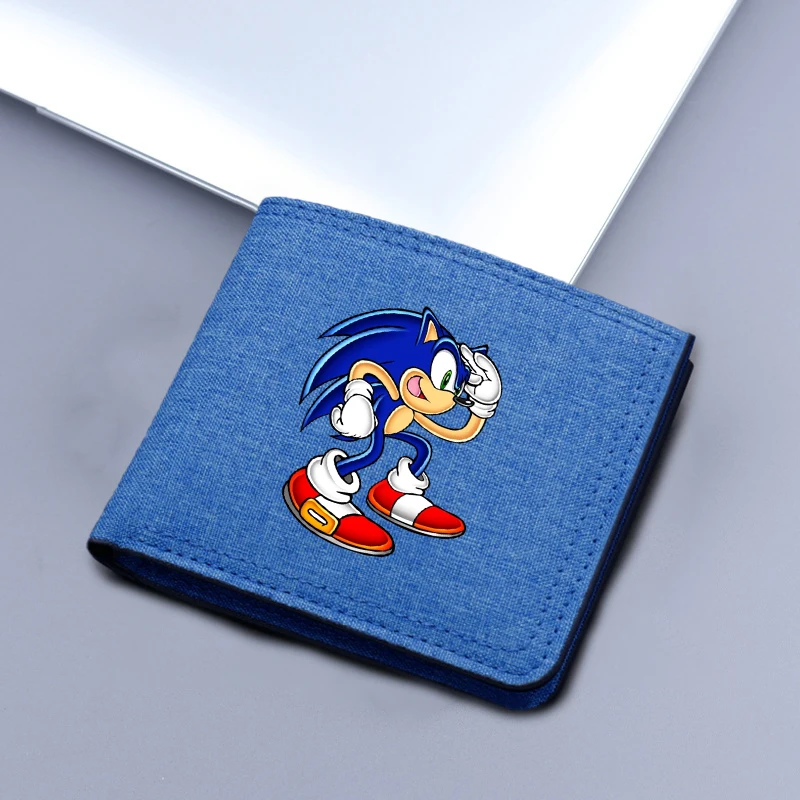 Sonics Men Folding Wallet Boy Cartoon Anime Pattern Purse Multi Functional Money Pack Cute Large Capacity ID Card Bags Xmas Gift