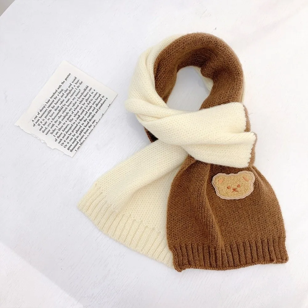 Fashion Cute Bear Children's Scarf Windproof Winter Warm Striped Knitted Scarf Soft Breathable Neck Cover