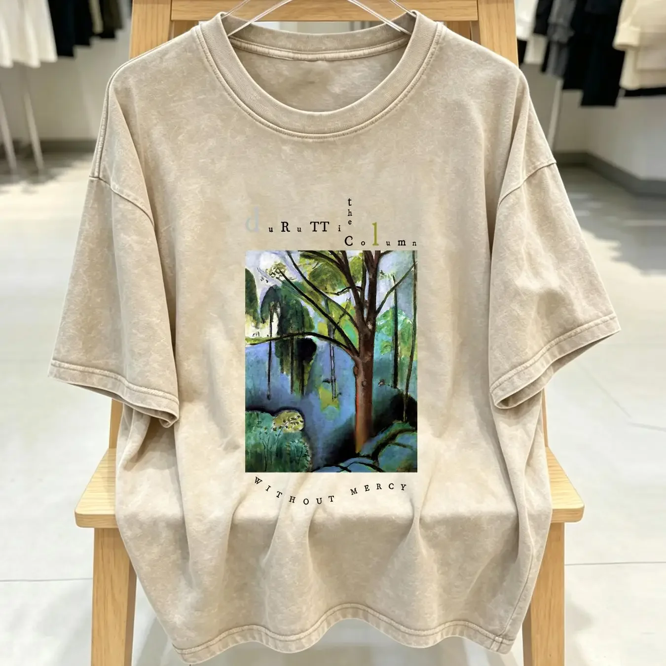washed T Shirt Durutti Column Without Mercy long or short sleeves vintage Washed fashion Versatile designer clothes Slightly