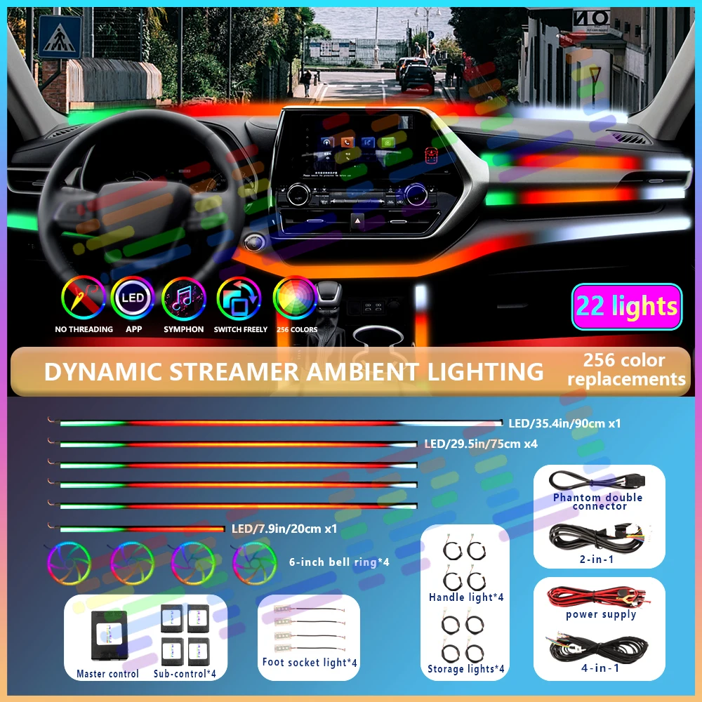 Universal Car Acrylic Ambient Lights App Remote Control Colorful LED Auto Interior 64 RGB Symphony Atmosphere Lamp Strips 18 in1