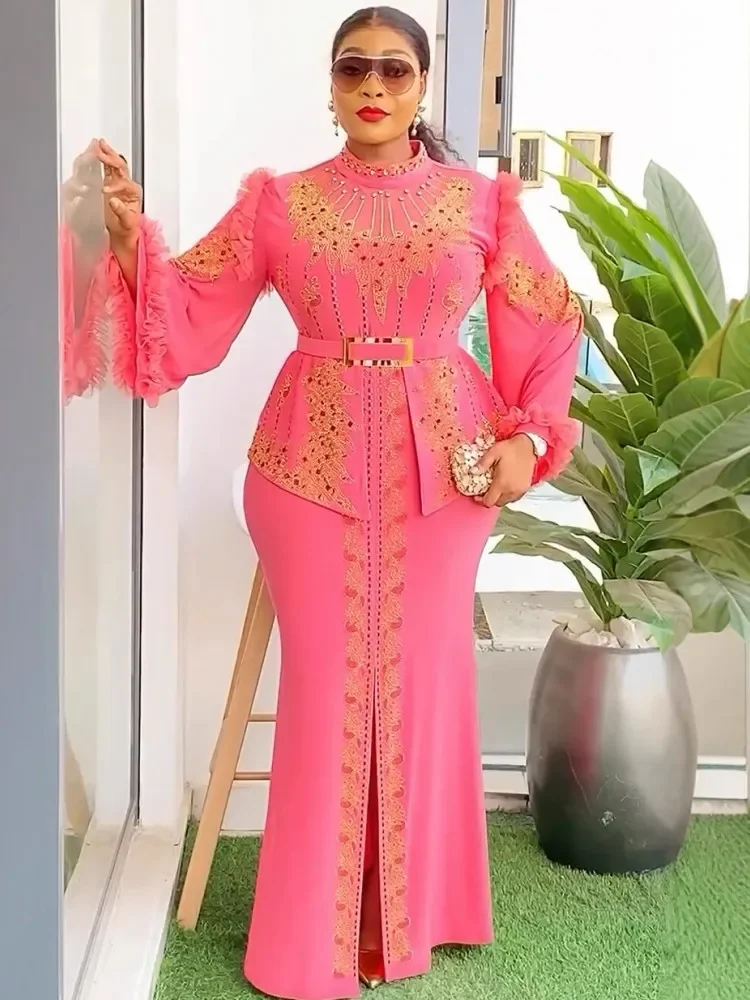 

African Dresses For Women Elegant Polyester Muslim Fashion Abayas Dashiki Robe Kaftan Long Maxi Dress Turkish Africa 2025 New