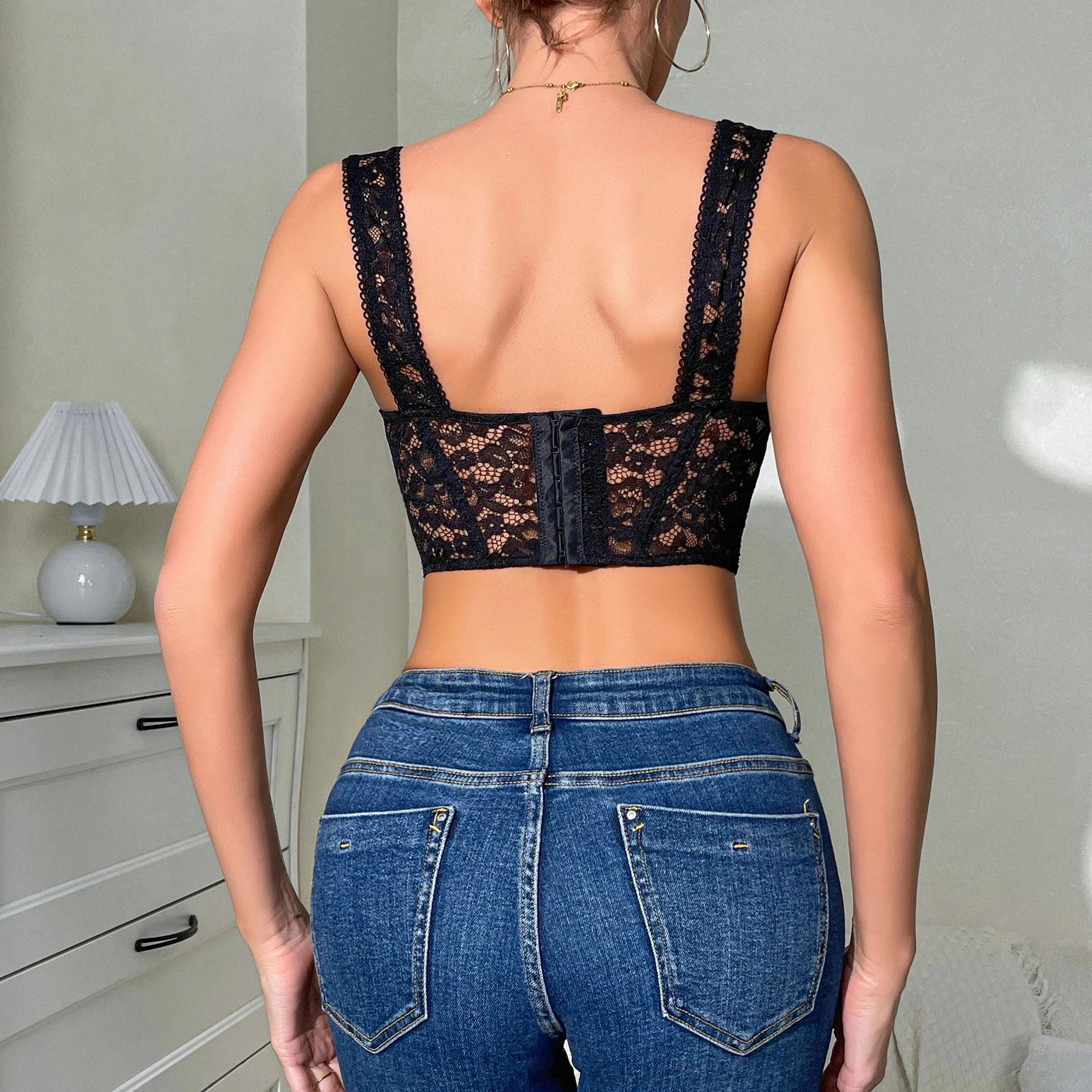 Krasapt Exotic Alluring Backless Lace Underwire Bustiers Lace Top Women's Corset Crop Top With Fishbone Women Sexy Camisole