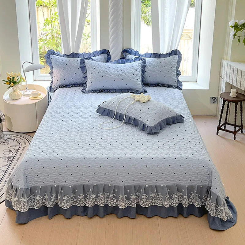 

1pc Quilted Bedspread for Beds Single/Queen/King Bed Cover with Lace ropa de cama Double Mattress Pad with Ruffles 침대 패드
