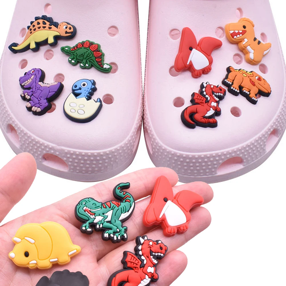 

Wholesale 1pcs PVC Shoe Accessories for Crocs Charms Dinosaur Badge Women Clogs Buckle Kids Pins Decoration Jeans Wristbands