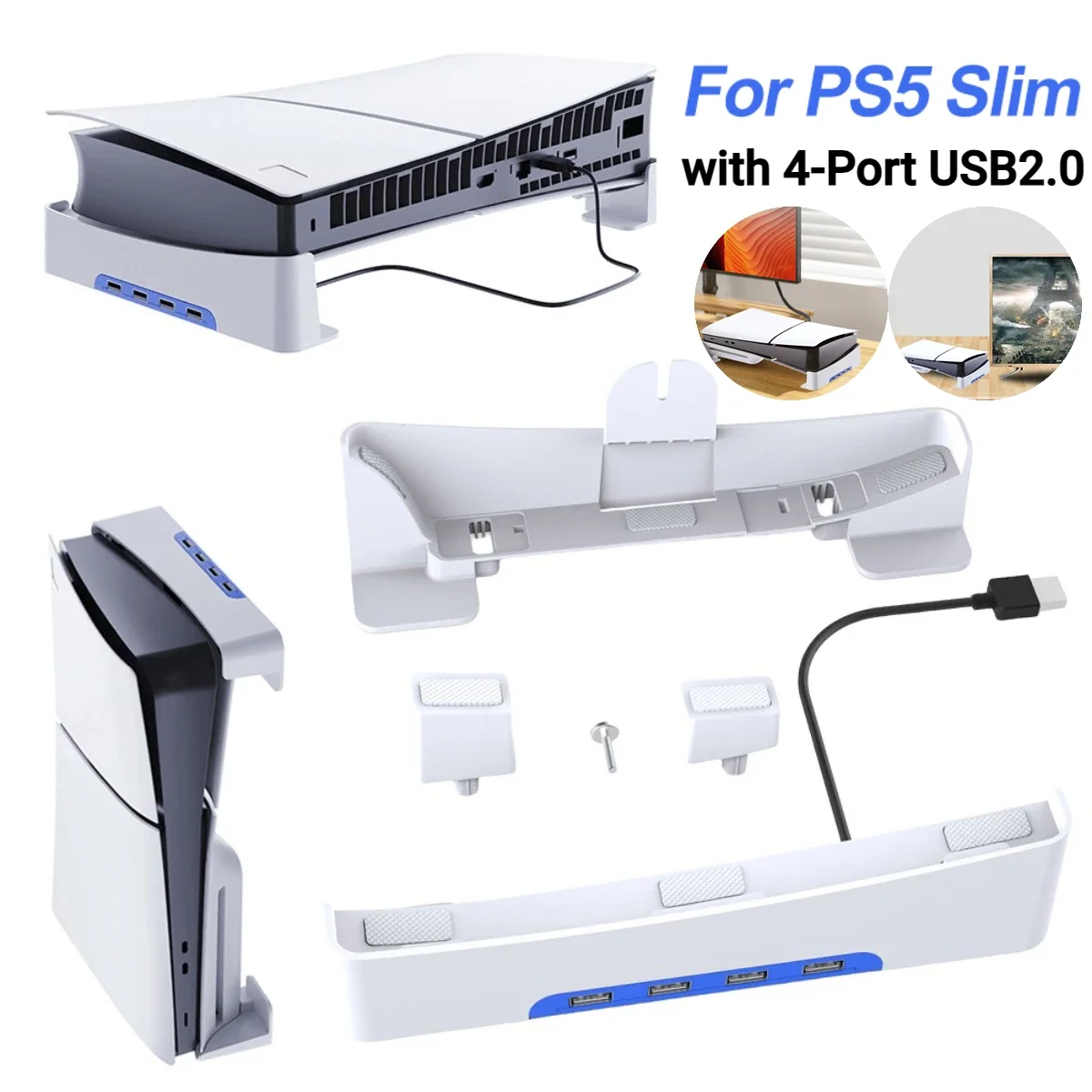 Für ps5 schlanke horizontale Halter Basis Stand halter stabil mit 4-Port USB 2,0 Hub Host Rack