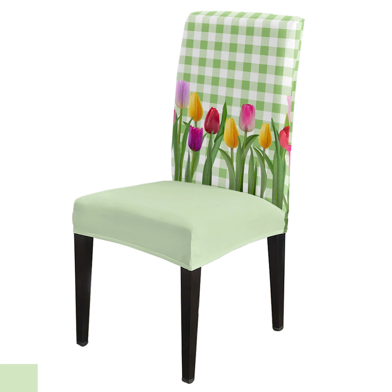 

Tulip Easter Idyllic Plaid Wood Grain Chair Cover Dining Spandex Stretch Seat Covers Home Office Decor Desk Chair Case Set