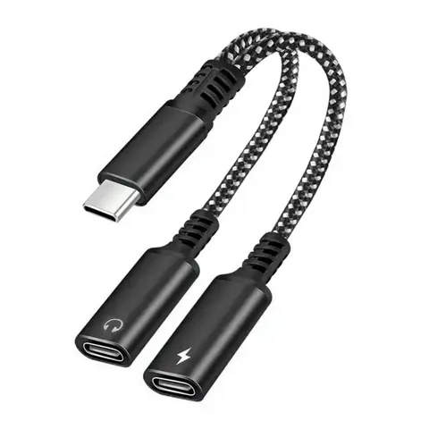 새로운 2 in 1 60W 고속 충전 USB C 타입 C 스플리터 듀얼 타입 USB C 헤드폰 잭 오디오 어댑터 삼성 아이폰 15 화웨이용 새로운 2 in 1 60W 고속 충전 USB C 타입 C 스플리터 듀얼 타입 USB C 헤드폰 잭 오디오 어댑터 삼성 아이폰 15 화웨이용