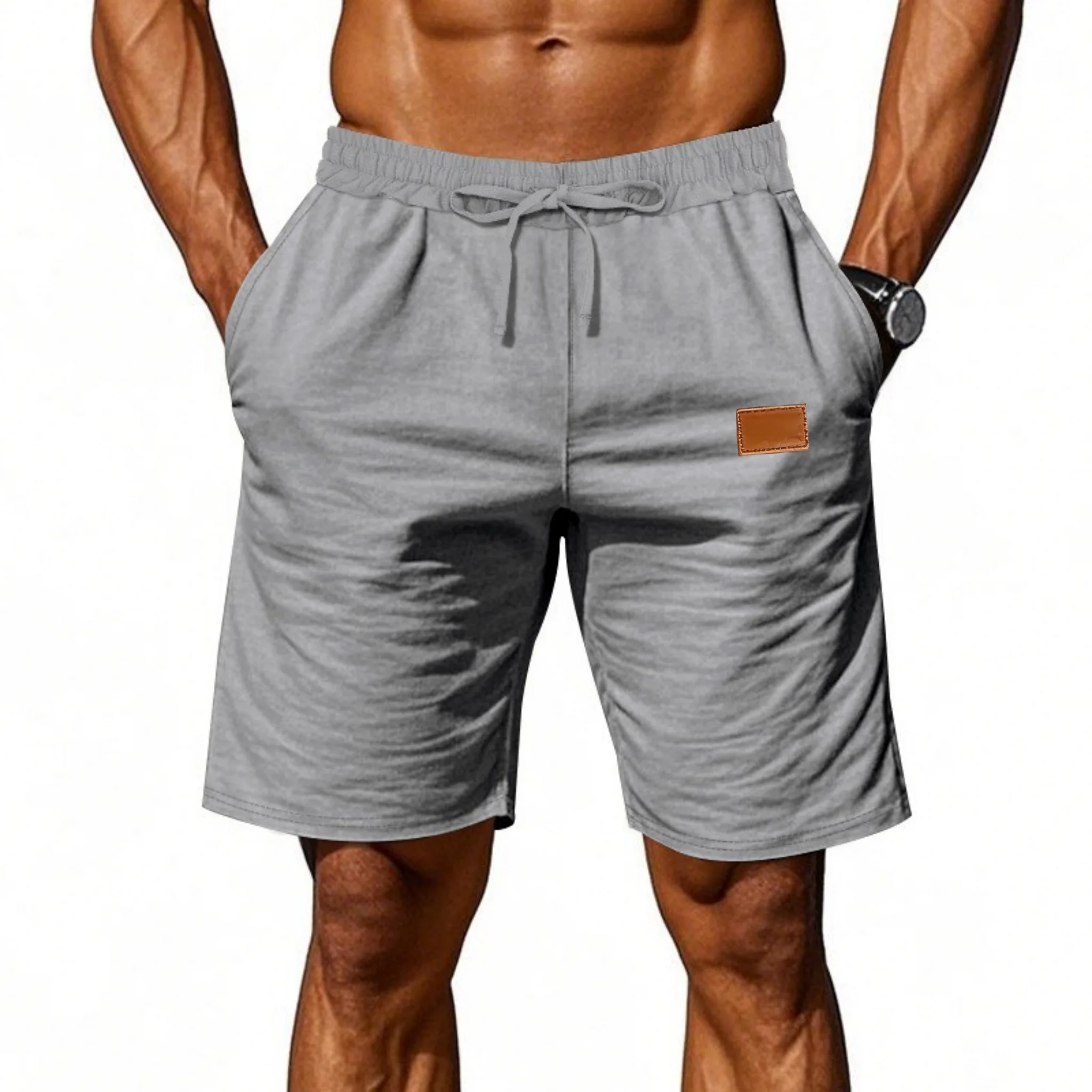 

Solid color linen shorts men's summer large size thin breathable beach sports casual loose men's shorts