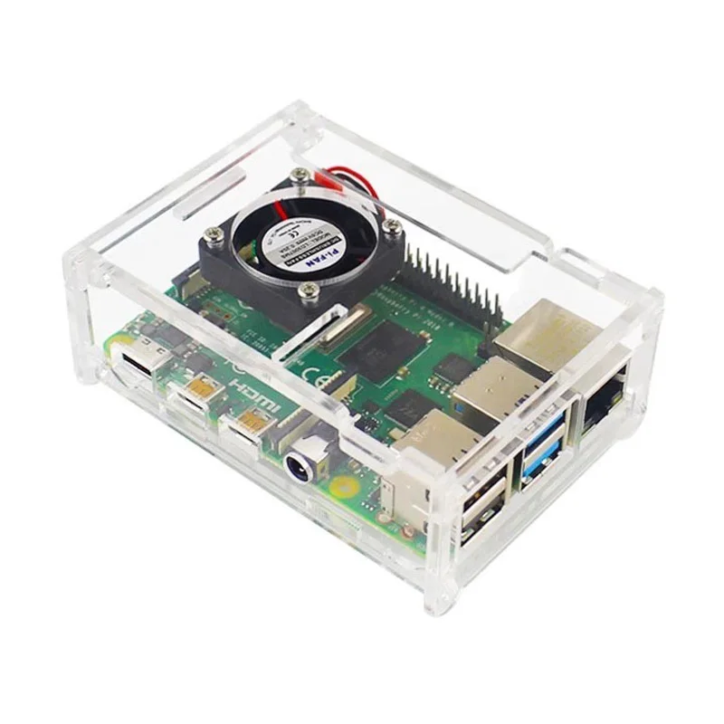 Raspberry Pi 5 boîtier acrylique coque transparente boîtier Transparent avec ventilateur de refroidissement pour Raspberry Pi 4 modèle B