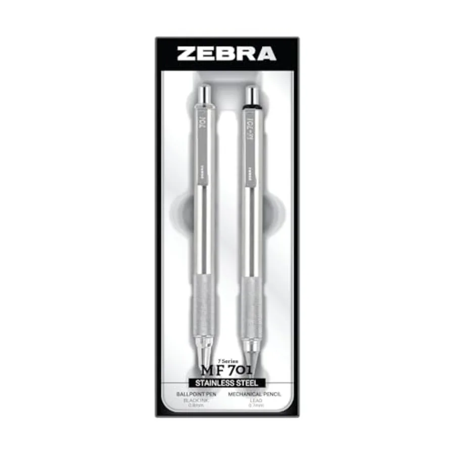 

M/F 701 Stainless Steel Mechanical Pencil and Ballpoint Pen Set, Fine Point, HB Lead and Black Ink, Ideal for Tactical Use, 2-P