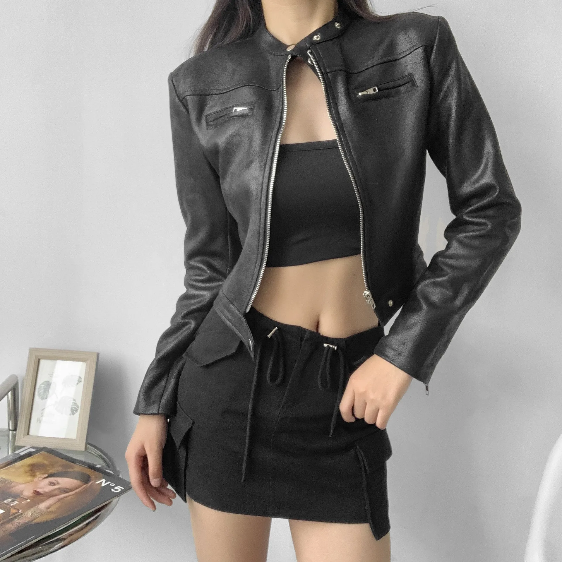 Women Coats Faux Leather Jackets Stand Collar Pu Coat Work Y2k Streetwear Short Jacket Zipper Outerwear Casual Regular 2026