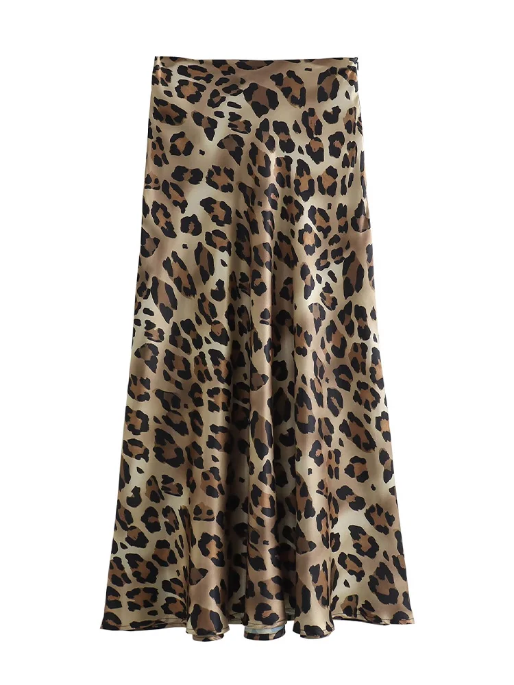 

Willshela Women Fashion Leopard Pleated Side Zipper Midi Skirt Vintage High Waist Female Chic Lady Skirts