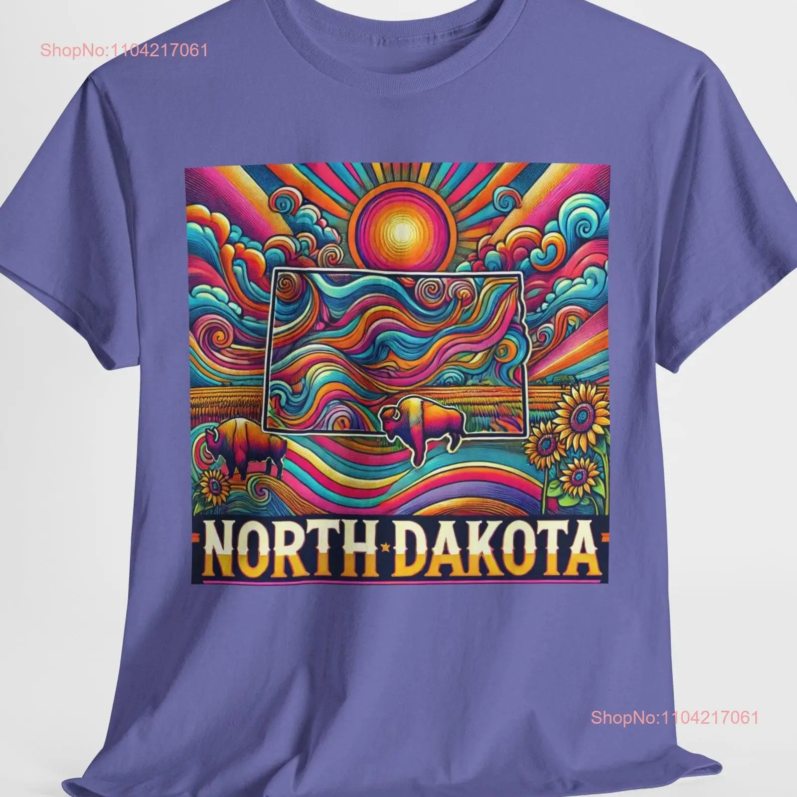 North Dakota T Shirt Psychedelic ND Bison Souvenir State long or short sleeves