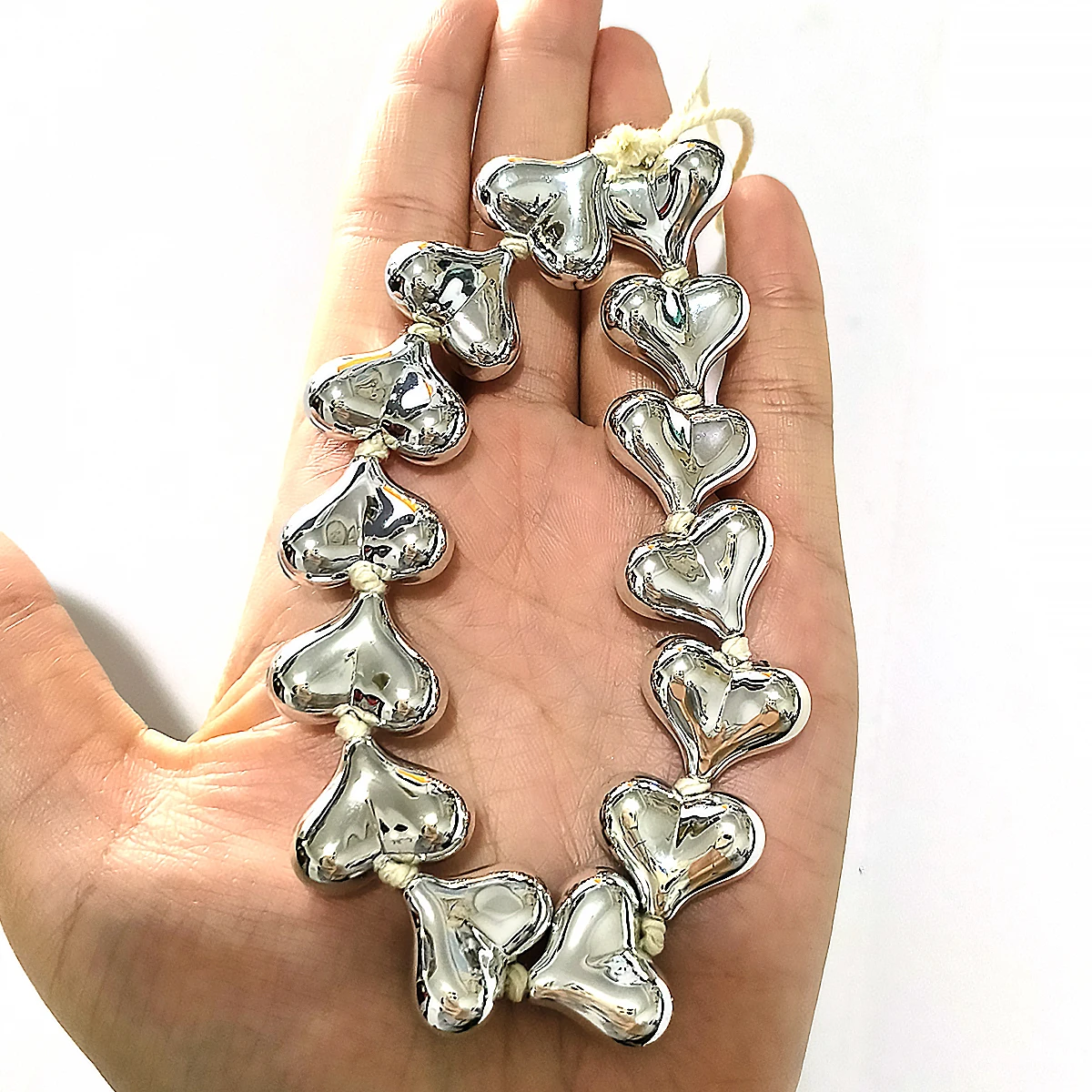 16x20MM Silver Color Heart Shape Beads Scheme UV Plated Imitation Metal Heart Beads Acrylic Beads DIY Bracelet Keyc