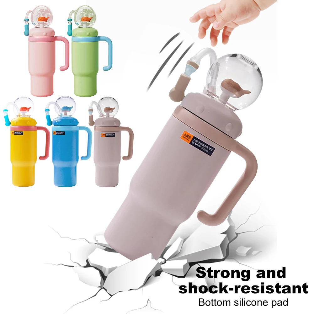 710ML Edelstahl-Wal-Trinkbecher mit Griff, auslaufsicherer Wal-Spritz-Trinkbecher, Wasserflasche mit Strohhalm, süßes Geschenk