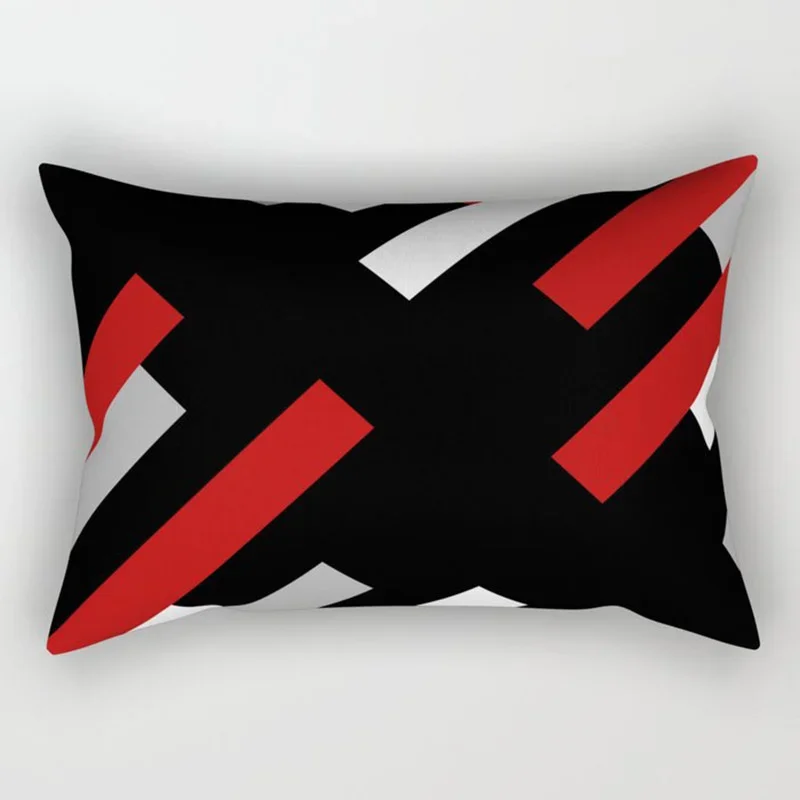 Funda de almohada de poliéster a rayas para decoración del hogar, cubierta de cojín con diseño geométrico de líneas artísticas, color negro y rojo,