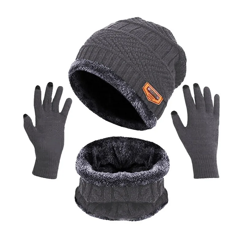 Winter Beanie Hat Scarf Touch Screen Gloves Knit Slouchy Beanie Hat Neck Warmer Screen-Touch Texting Gloves for Men and Women