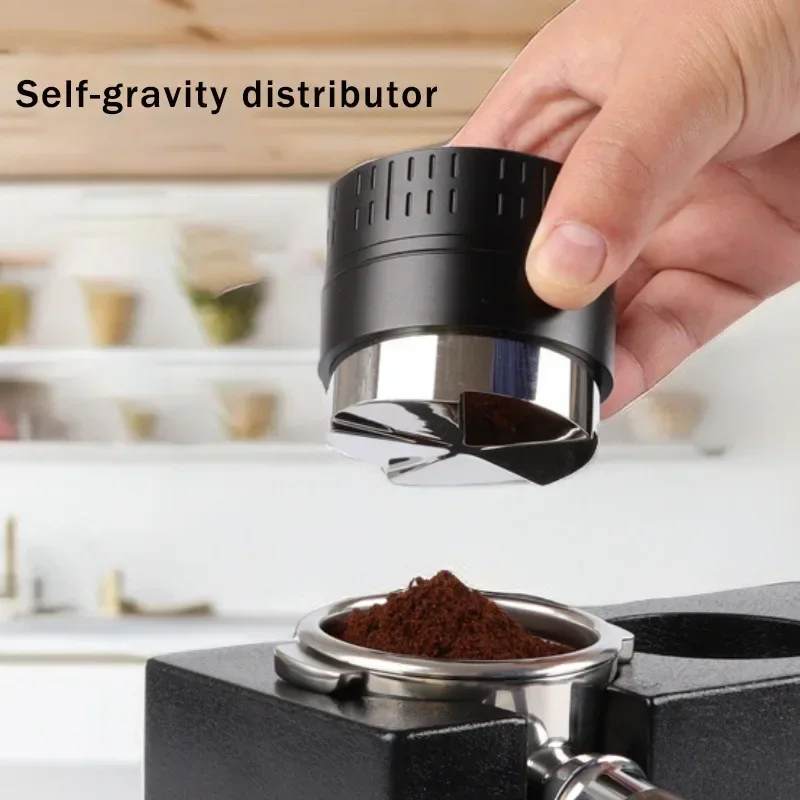 51/53/58mm Coffee Tamper Self-gravity Powder Distributor Four Pulp Base Stainless Steel Espresso Powder Hammer Coffee Tool