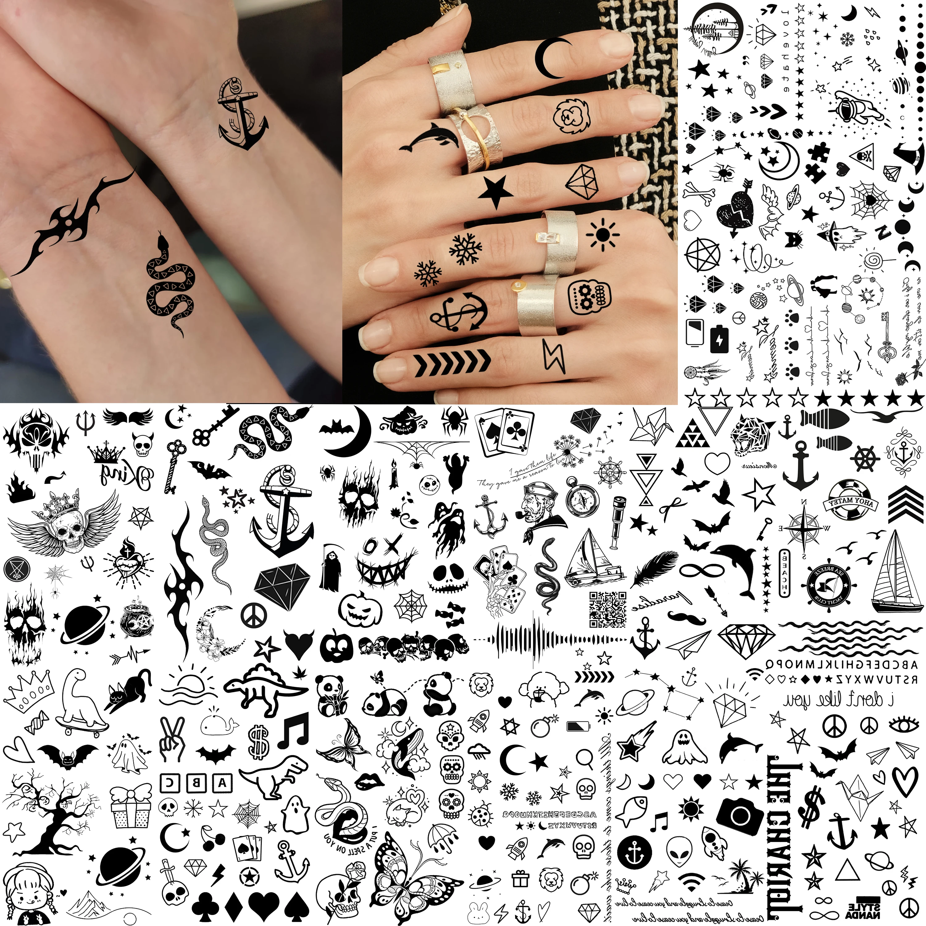 15 Sheets Cute Small Temporary Tattoos For Women Hands Adults Men Neck, Tiny Fresh Pattern Moon Butterfly Finger Tattoo Stickers