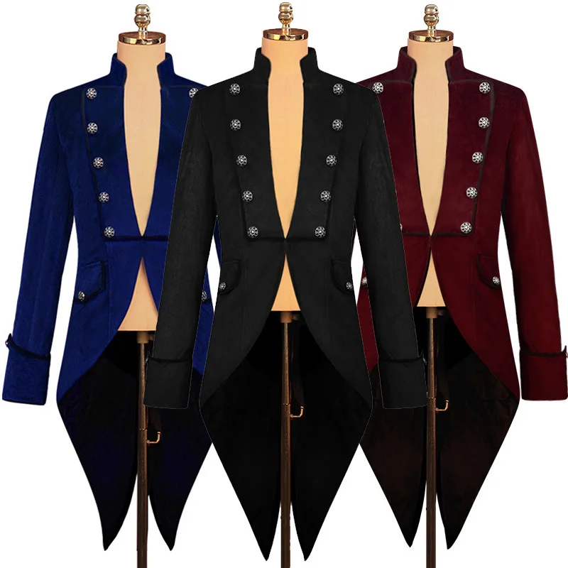 

2025 New Halloween Velvet Fabric Tuxedo for Men and Women, European-American Medieval Vintage Punk Tailcoat Performance Costume
