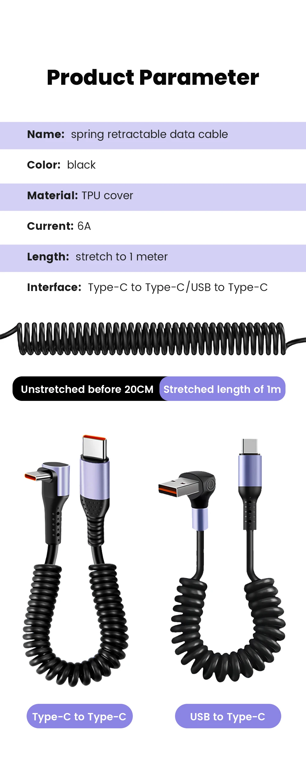6A Elbow USB Type C Spring Short Cable 20cm to 1m 66W 100W Dual Type C Fast Charging Cable Wire For iPhone 15 16 Samsung Xiaomi