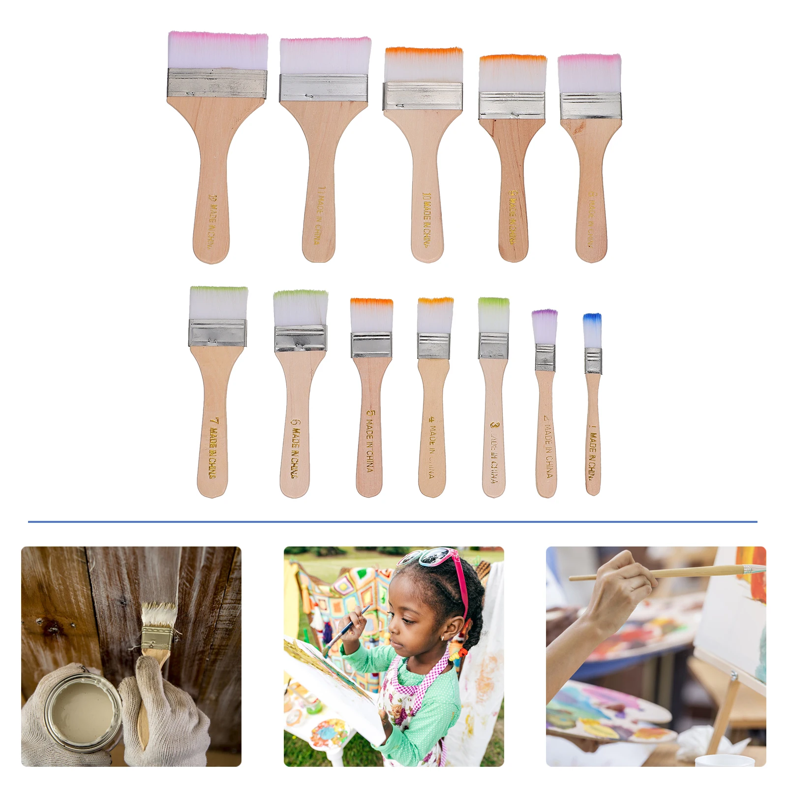 

12 Pcs Paint Brushes Art Painting Tools Wooden H Nylon Hair Kids Drawing Oil Acrylic Watercolor Varnish Projects Easy Clean