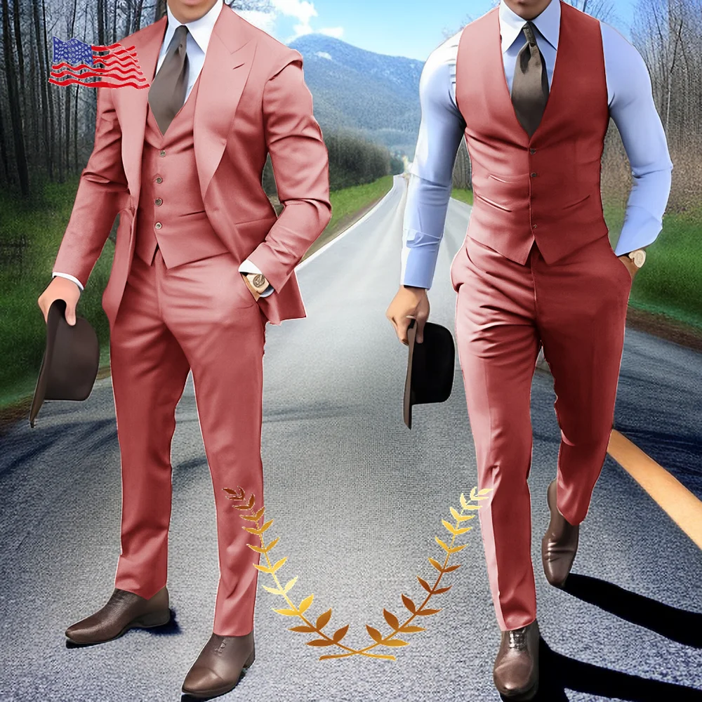 Royal Blue Men\'s Business Suit Three-piece Suit Pants Vest Jacket Slim Fit Full Clothes Handsome Men\'s Suit Wedding Groom Tuxedo