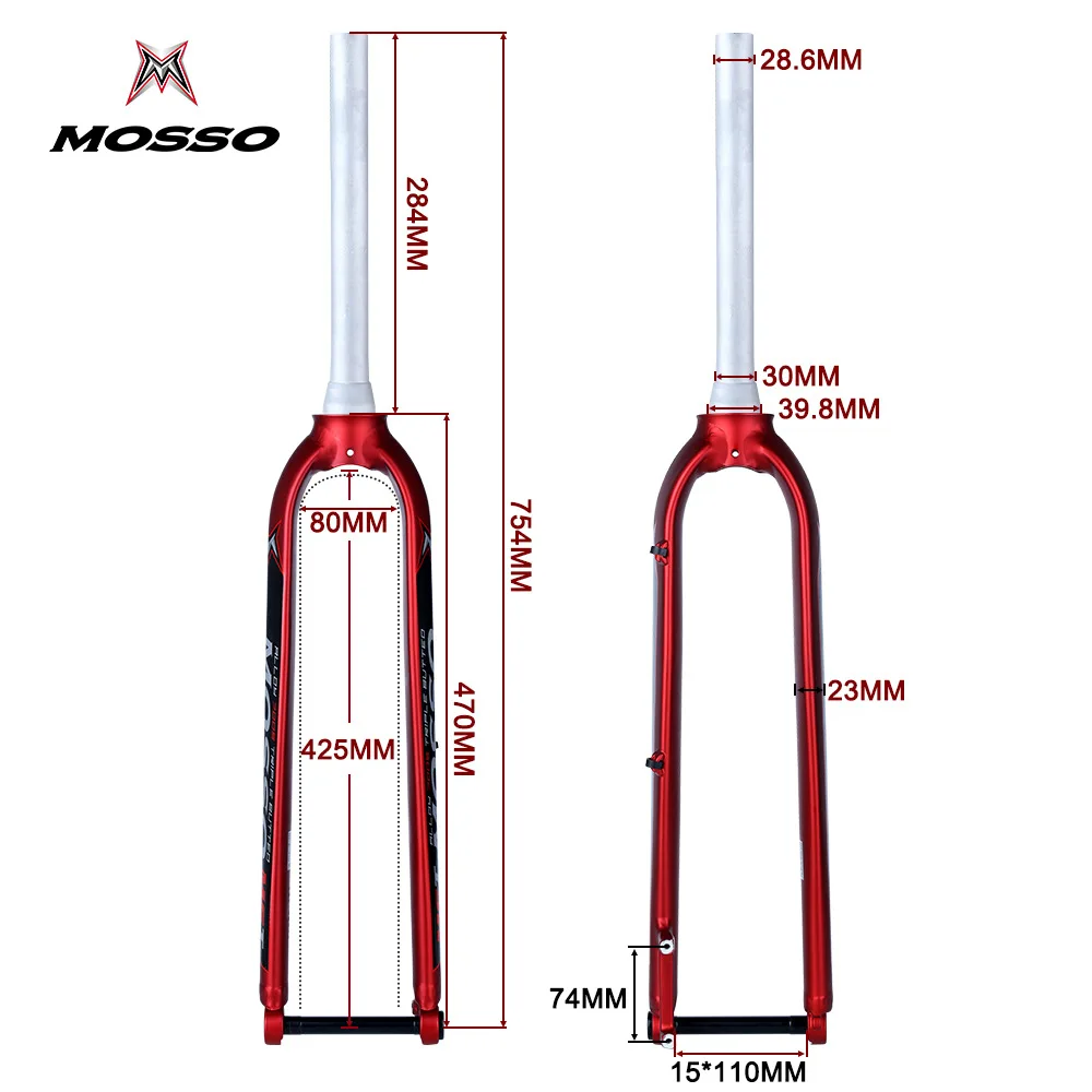 MOSSO Mountain Bike Fork Mountain Disc Brake Bicycle Front Fork Carbon Fiber Cone Tube Hard Fork For 27.5 Inch 29 Inch