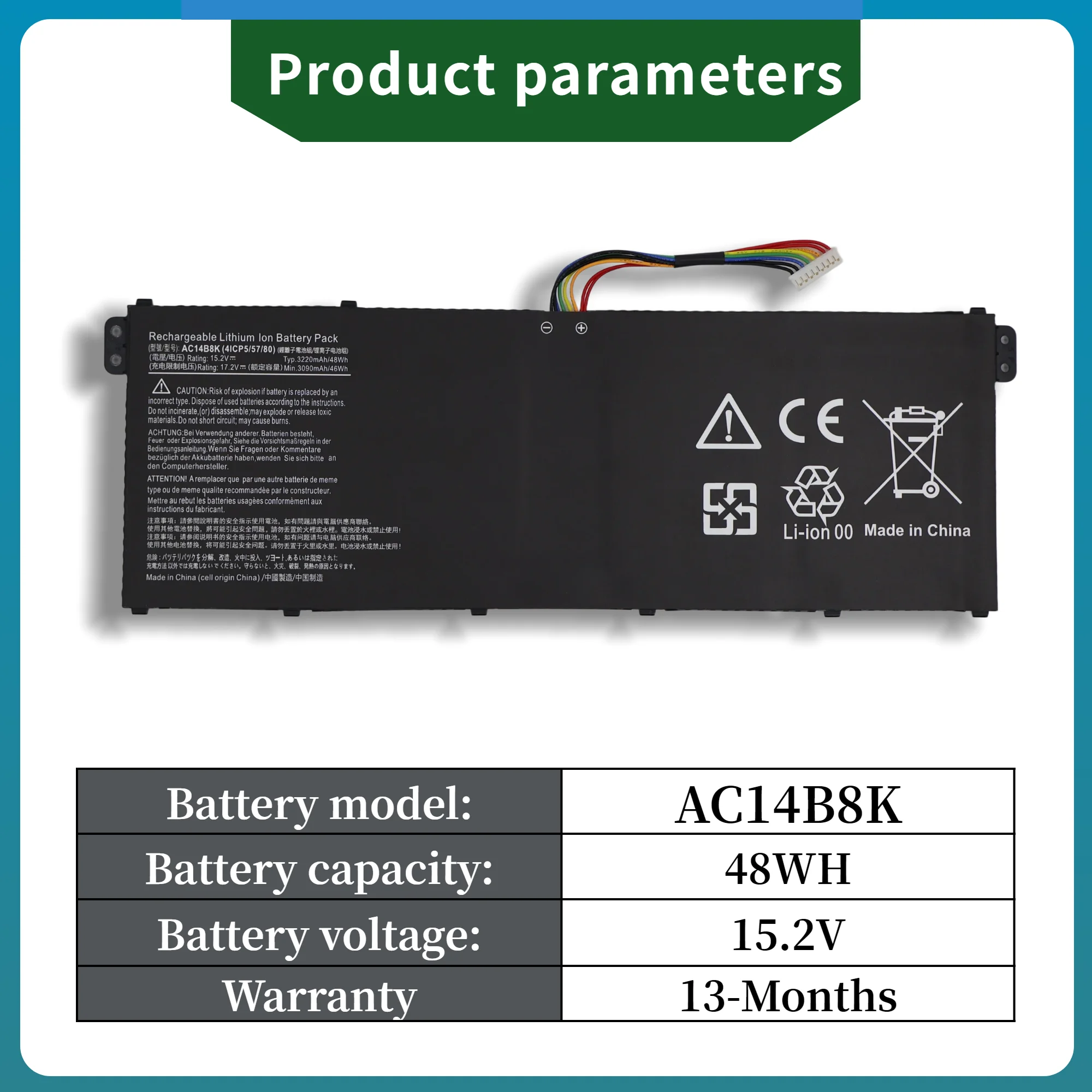 Factory Direct! AC14B8K Battery for For Acer Aspire E5-771 E5-771G V5-122 V5-132 V5-122P V5-132P V3-371 V3-111P Gateway NE512