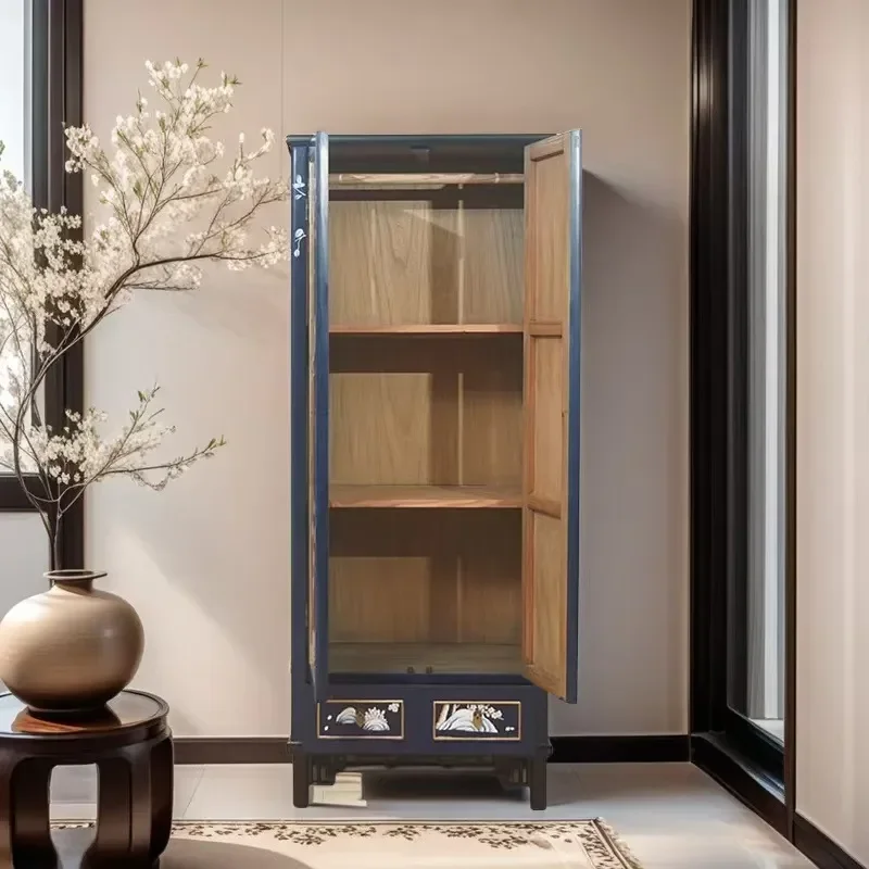 New Chinese Solid Wood Wardrobe with Flower and Bird Gold Foil Painting Large Capacity Bedroom Furniture High Cabinet Fully