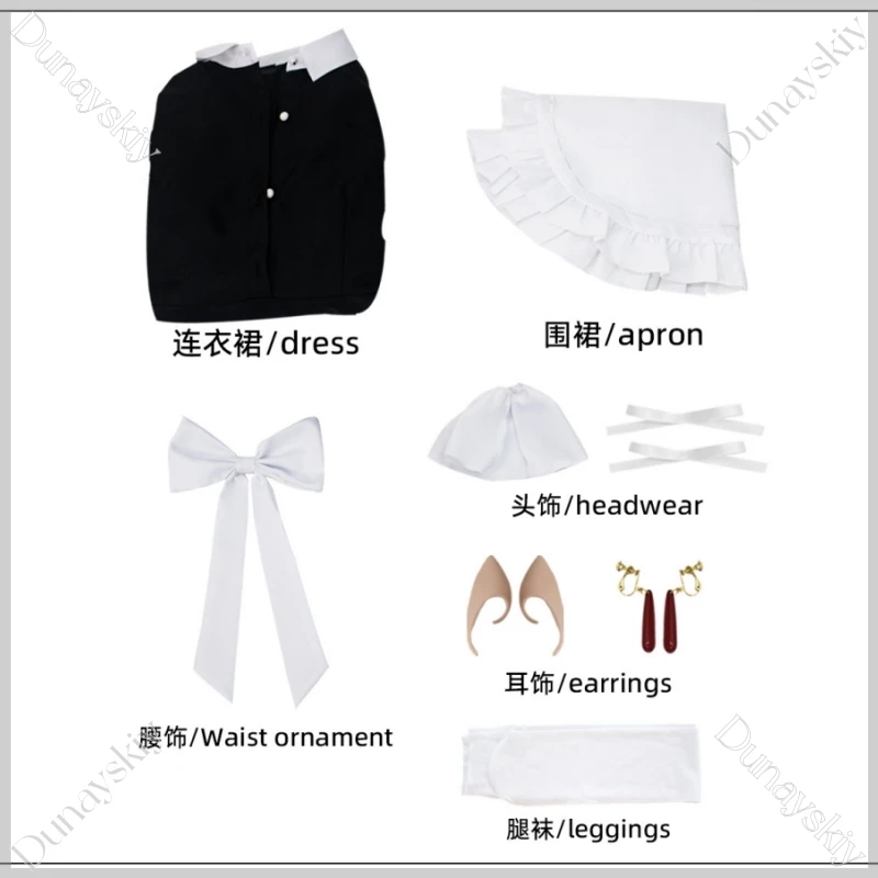 Frieren Cosplay Philon Maid Outfit Cosplay Costume Classic Black White Maid Dress Included Headwear Earrings Elf Ears Leggings view 5