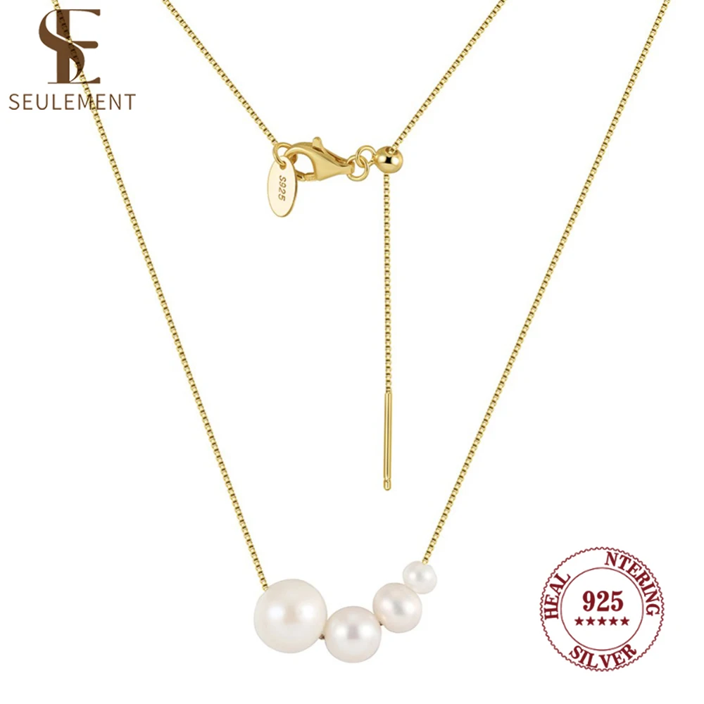 

Seulement Four Natural Baroque Pearls Necklace for Women Sterling Silver 925 Pearl Pendant Necklaces Jewelry Accessories