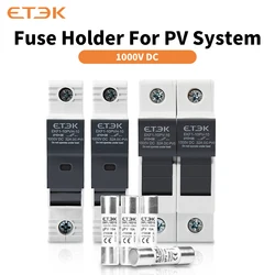 ETEK DC Solar Fuse Holder 1000V 1P 15A 20A 25A Photovoltaic Fuse Base Link PV System GPV 10x38mm DIN Rail EKF1-10PVH