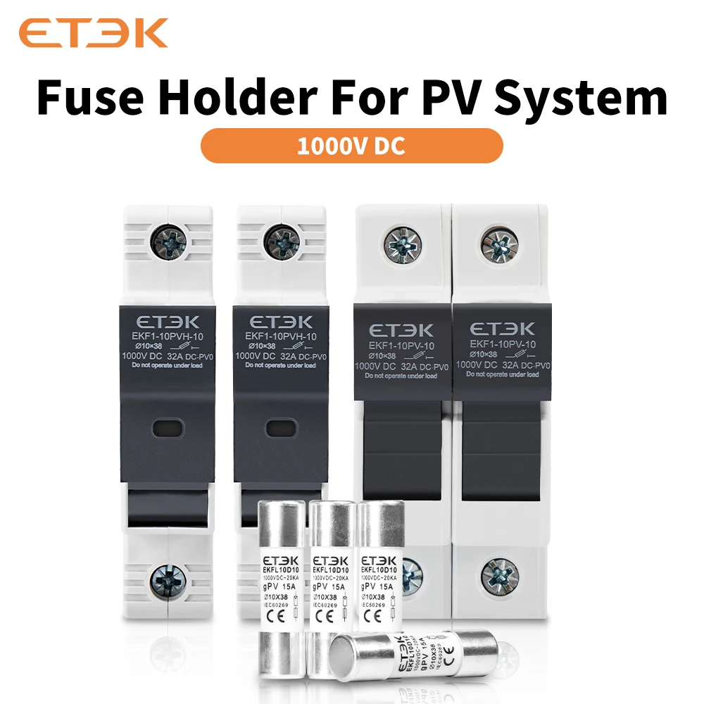 ETEK DC Solar Fuse Holder 1000V 1P 15A 20A 25A Photovoltaic Fuse Base Link PV System GPV 10x38mm DIN Rail EKF1-10PVH