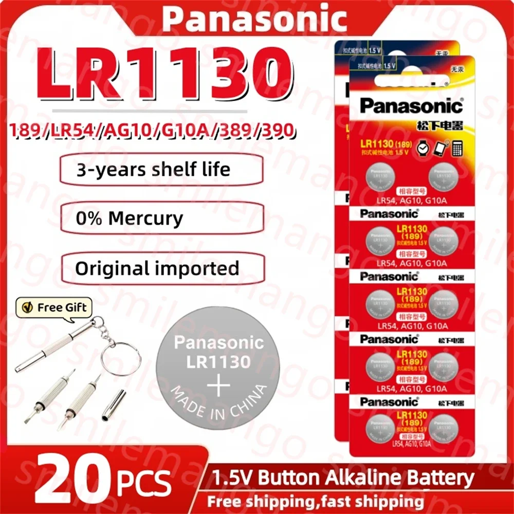 Panasonic 2-50PCS AG10 pilas LR1130 Cell Coin 1.55V SR54 389 189 LR1130 SR1130 G10A Alkaline knop Batterijen voor Horloge Speelgoed