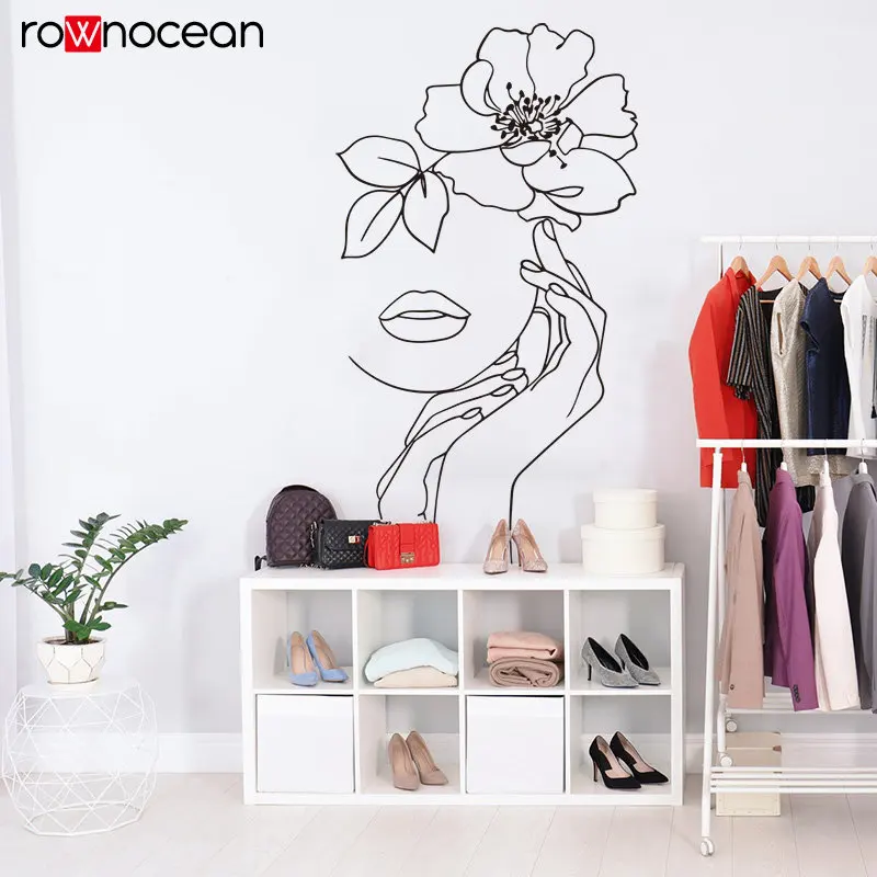 Line Drawing Wall Decal, Head Wreath Line Drawing, Focal Wall Artwork, Picasso Line Drawing Wall, Apartment  Artwork E778