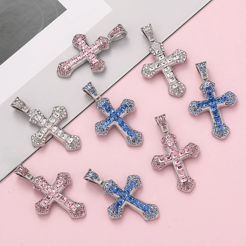 Cross Pendant Connectors Colorful Rhinestone Alloy Pendant Charm Handmade Earrings Connectors DIY Jewelry Making Findings